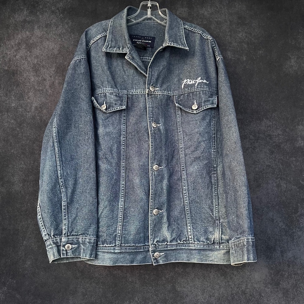 Vintage Phat Farm Denim Jacket Mens XL Blue Streetwear Y2K 90s Urban Hip Hop